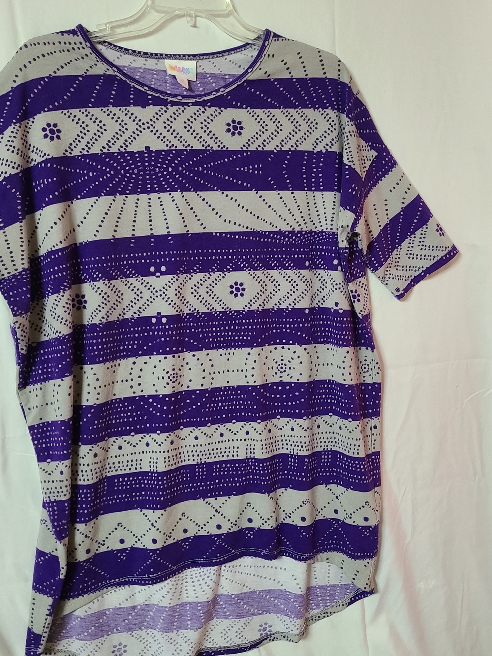 LuLaRoe Irma Purple and White Short Sleeve Top Size Small